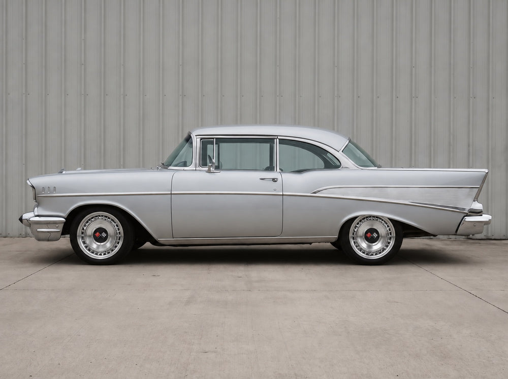 Bel Air, outside the shop with 61 SS wheels