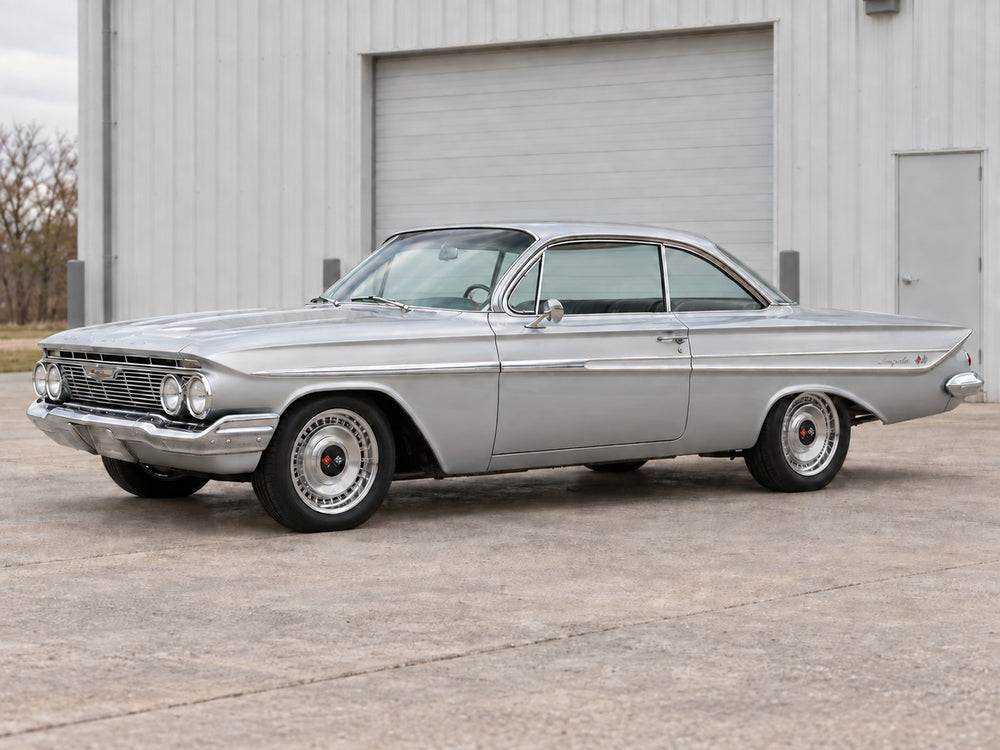 Impala, outside the shop with 61 SS wheels