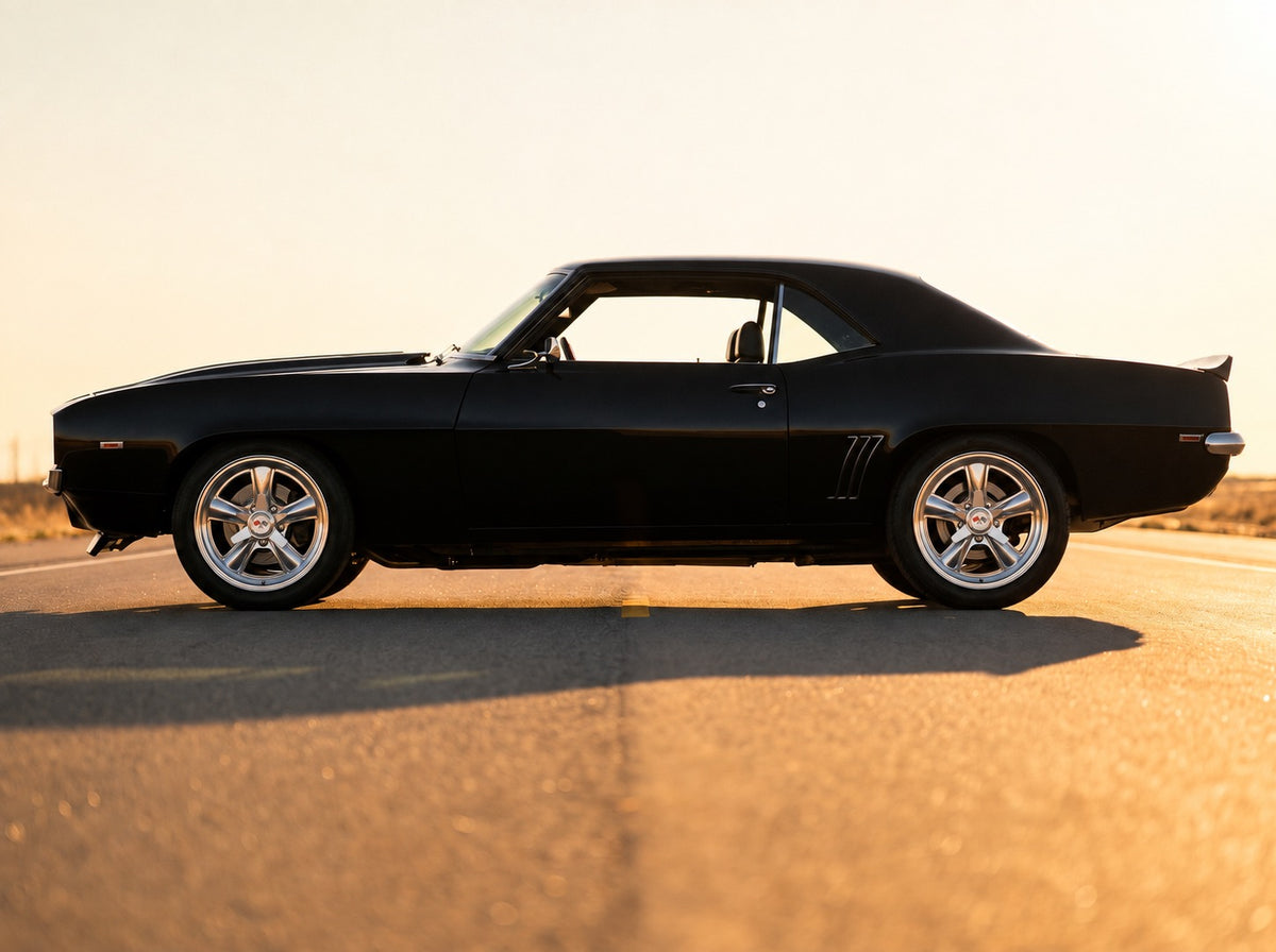 Camaro, on the open road with Heritage 5 wheels