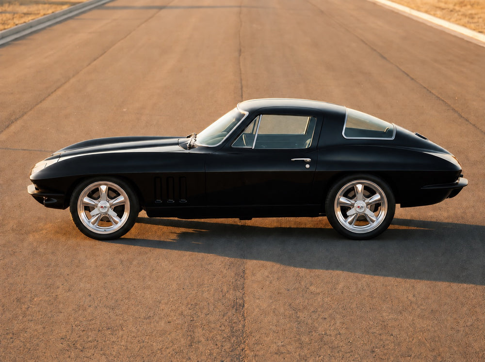 Corvette, on the open road with Heritage 5 wheels