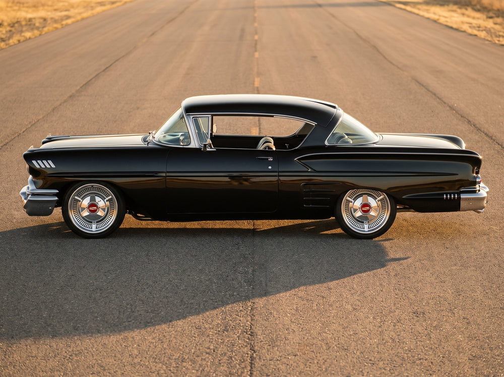 1958 Impala, on the open road with 58 Hubcap Wheel wheels