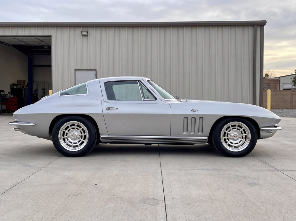 1965 Corvette Sting Ray, outside the shop with C1/C2 Spiderweb 17" wheels