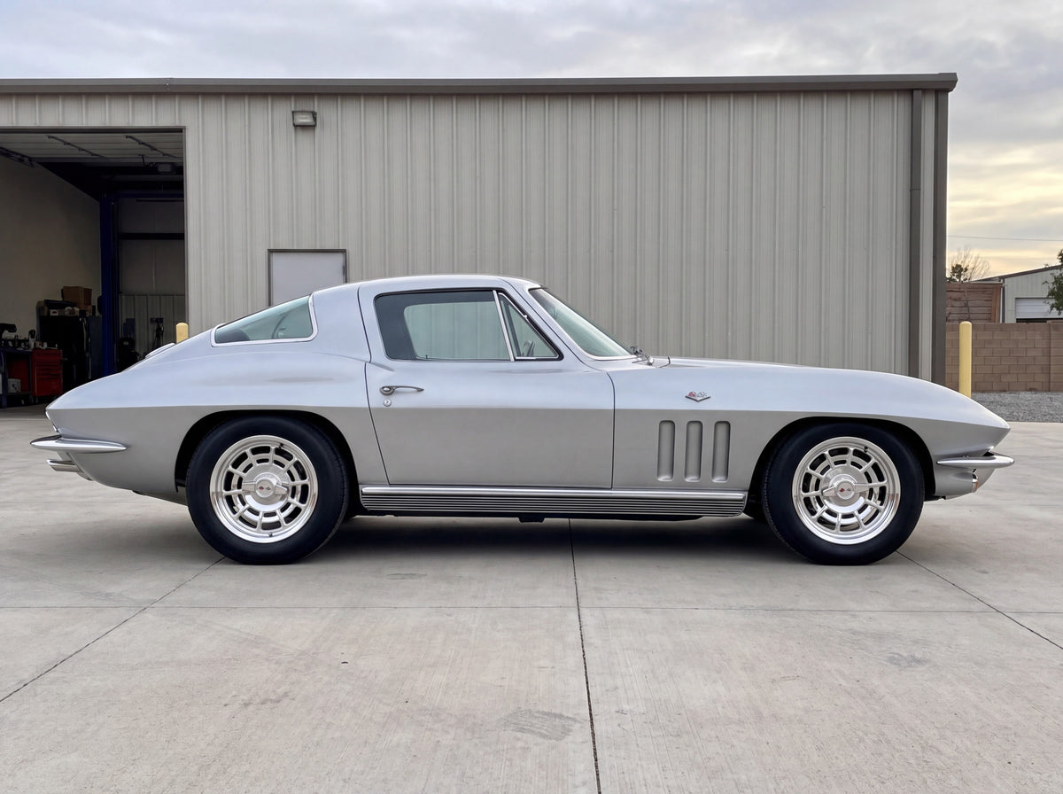 1965 Corvette Sting Ray, outside the shop with C1/C2 Spiderweb 17" wheels