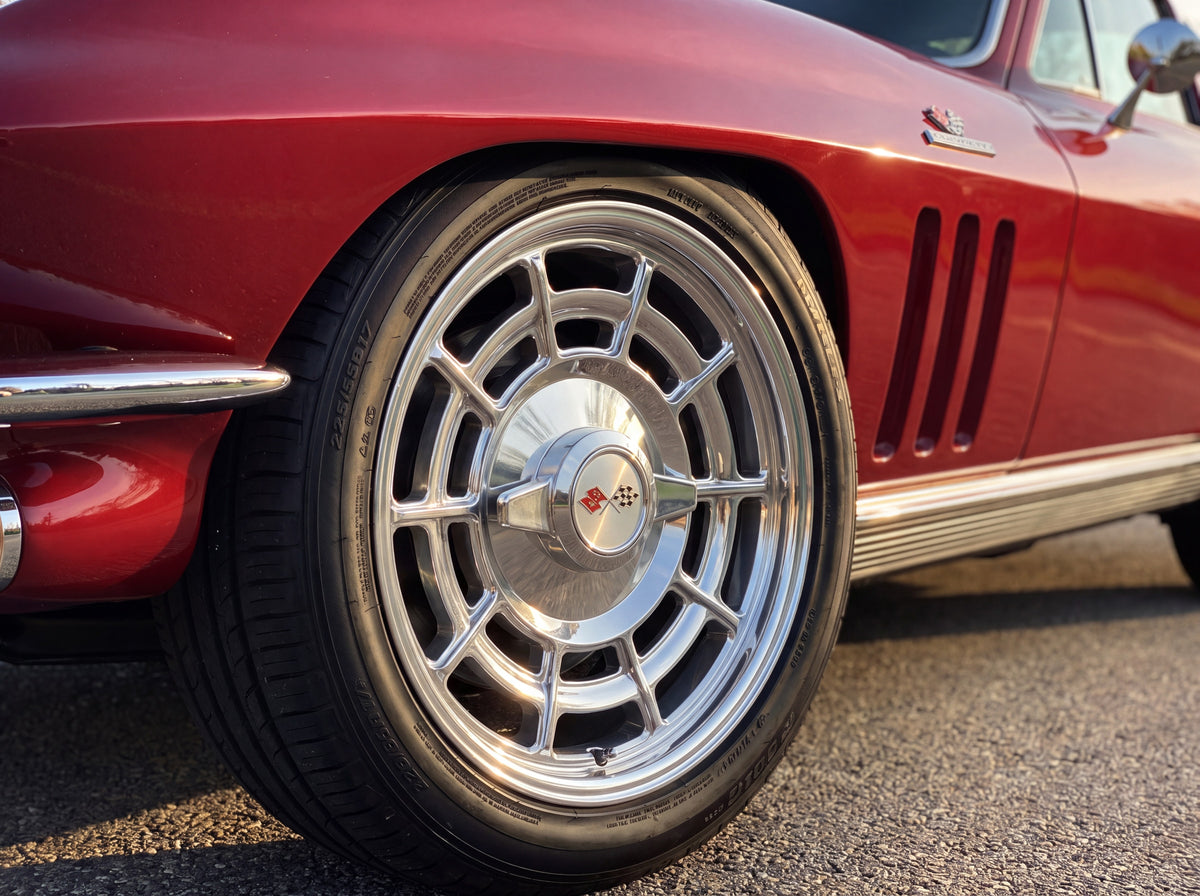 1965 Corvette Sting Ray, wheel detail with C1/C2 Spiderweb 17" wheels