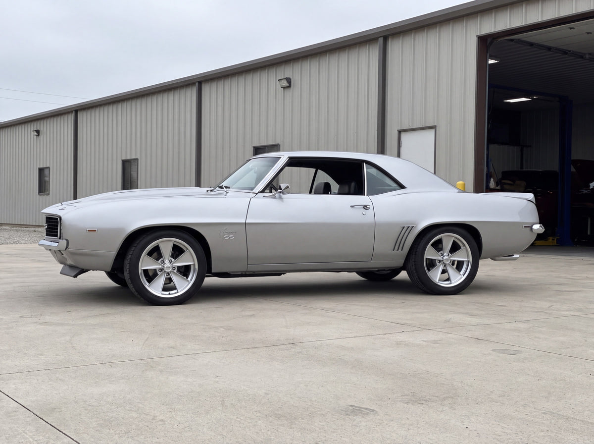 1969 Camaro, outside the shop with Heritage Mag wheels