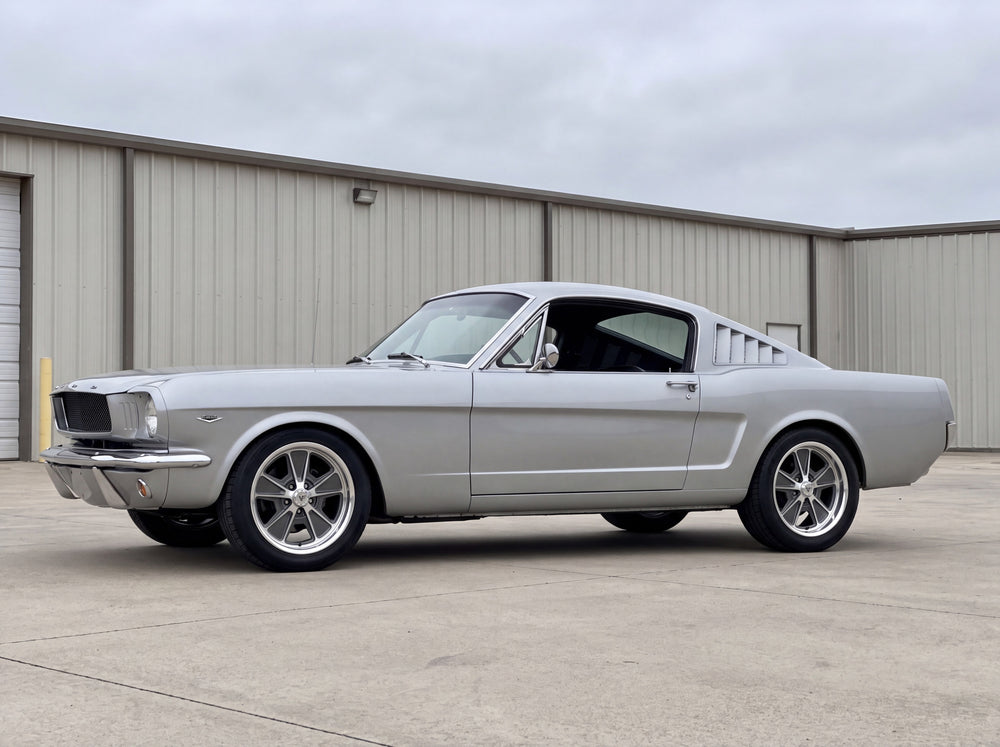 1966 Mustang, outside the shop with S1 wheels